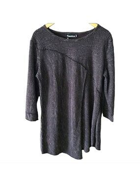 CREATION Striped Asymmetrical Hem 3/4 Sleeve Gray Tunic Top Size SM NWT